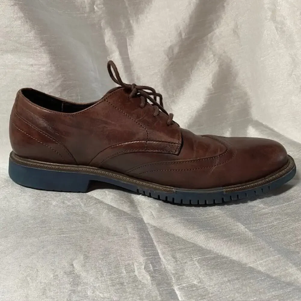 Cole Haan Mens Size 9.5 Grand OS Brown Leather Wingtip Oxford Derby Dress Shoes